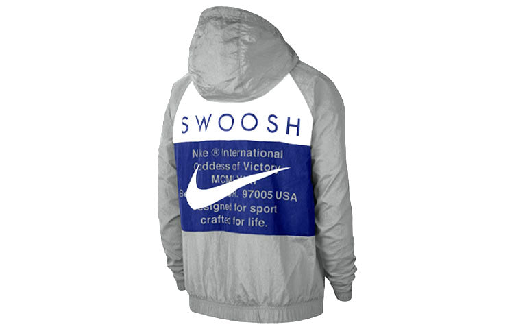 nithtke Swoosh Sports Contrasting Colors Printing Alphabet Hooded Jacket Gray CJ4888-073
