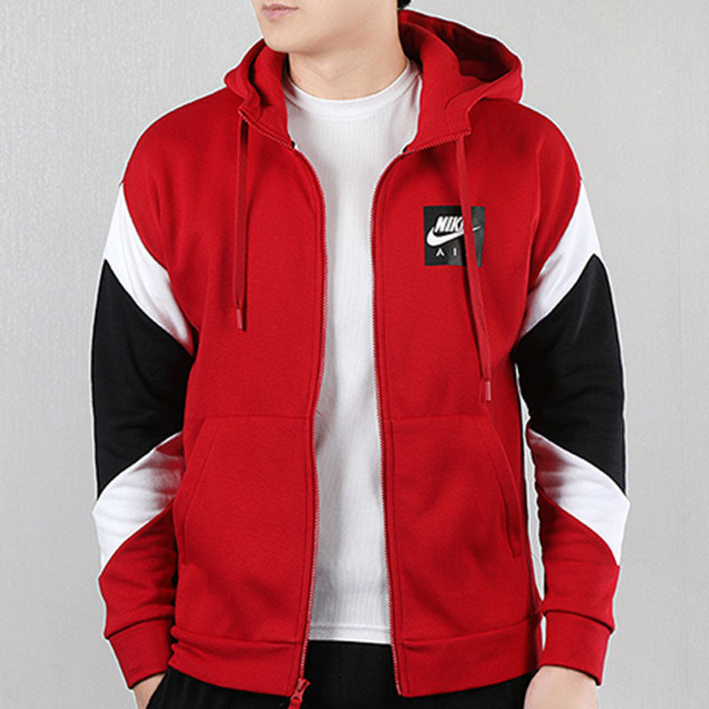 nithtke Air Hood Fz Flc Logo Printing Contrasting Colors Sports hooded Fleece Lined Jacket Red CD9223-687