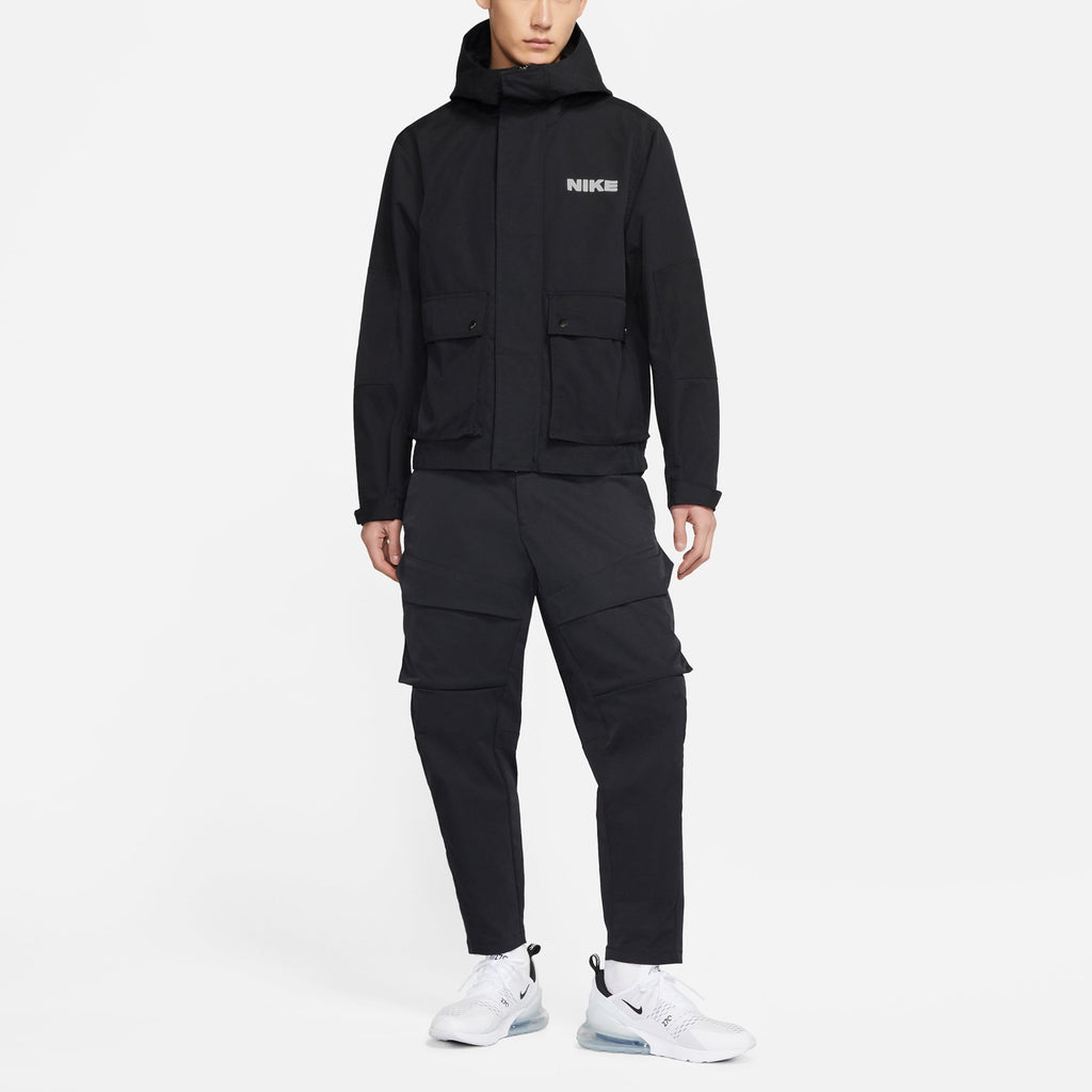 nithtke Sportswear City Made Multiple Pockets Logo Sports Woven Hooded Jacket Black DA0078-010