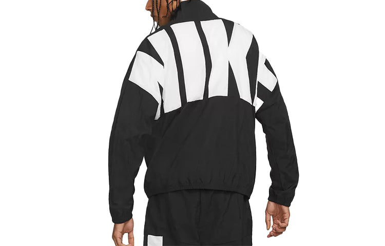 nithtke Back Contrasting Colors Large Logo Basketball Sports Jacket Black CW7348-010