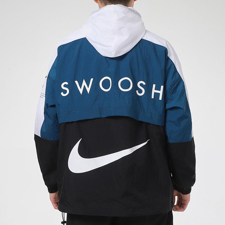 nithtke Sportswear Swoosh Contrast Color Stitching Sports hooded Woven Jacket Blue DJ8038-401