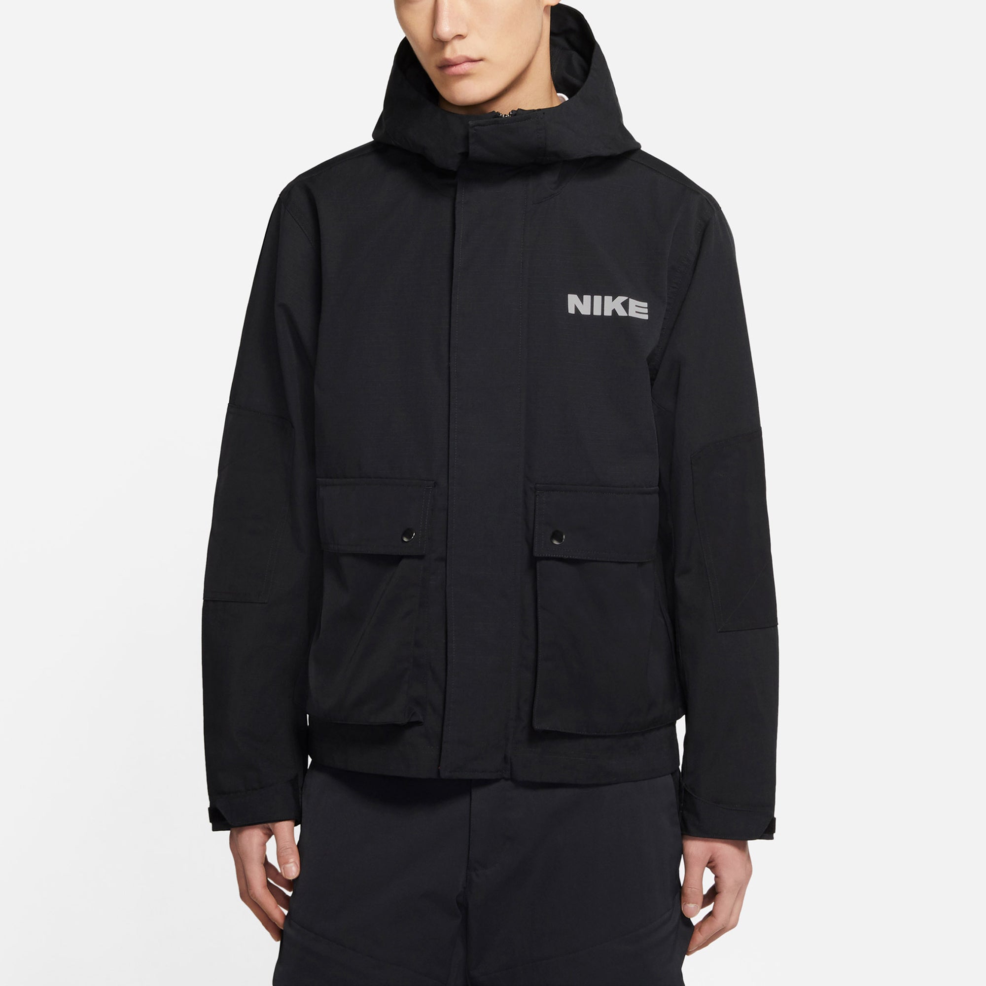 nithtke Sportswear City Made Multiple Pockets Logo Sports Woven Hooded Jacket Black DA0078-010