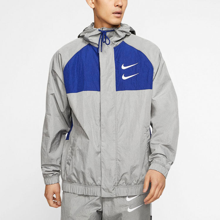 nithtke Swoosh Sports Contrasting Colors Printing Alphabet Hooded Jacket Gray CJ4888-073