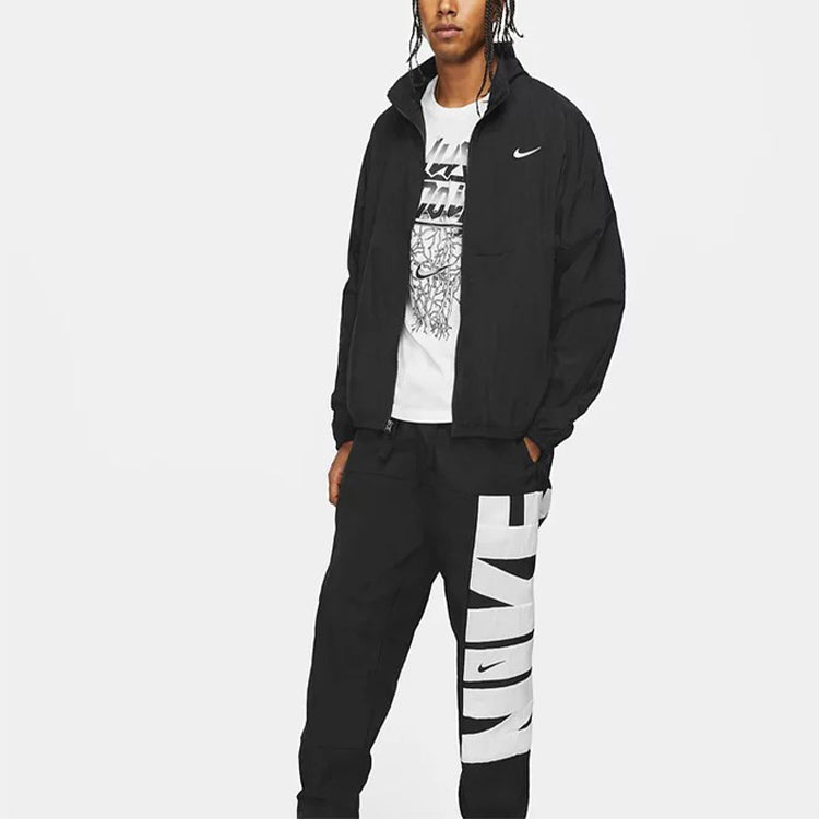 nithtke Back Contrasting Colors Large Logo Basketball Sports Jacket Black CW7348-010