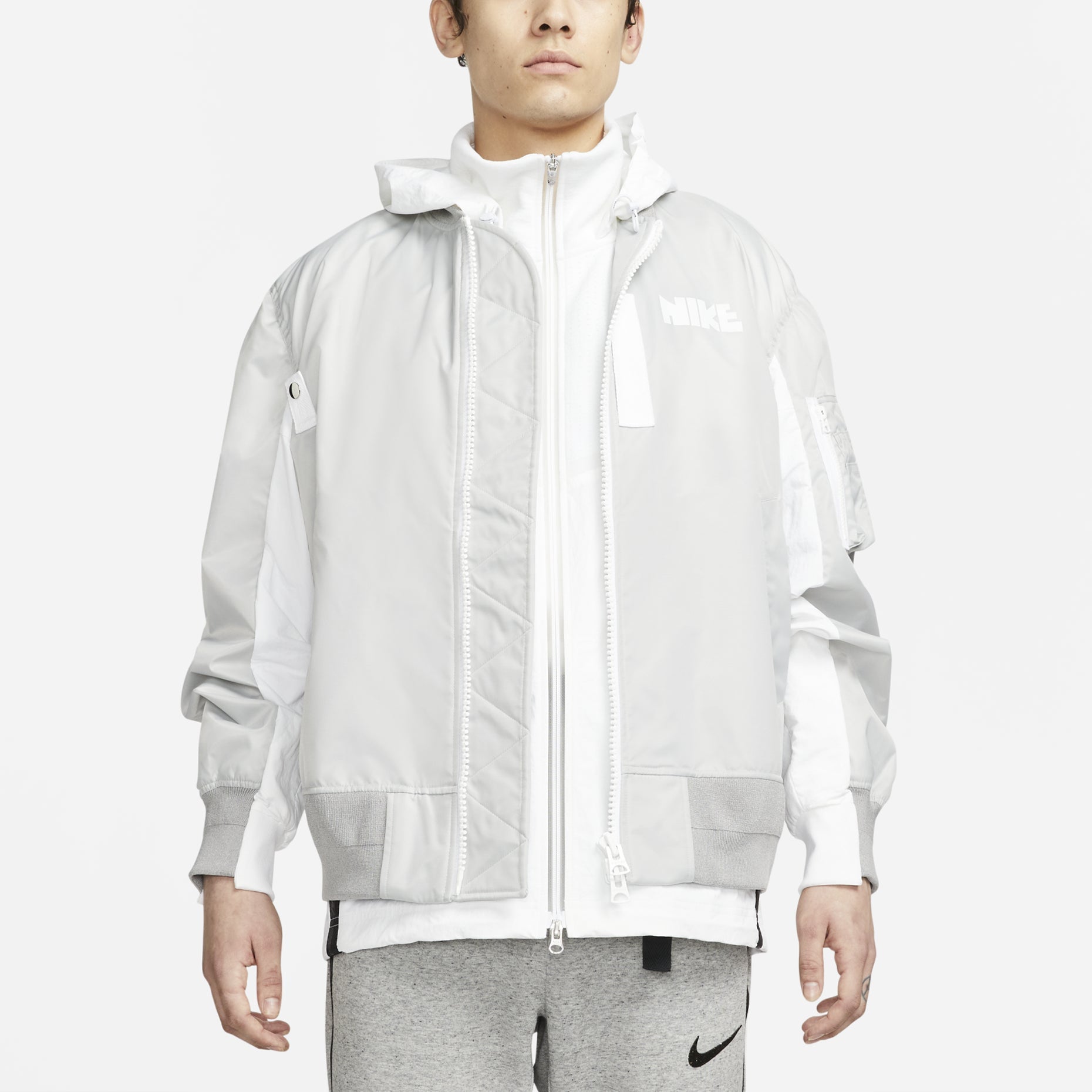 nithtke x Sacai Crossover Double Layer Sports Hooded Jacket Asia Edition Gray CZ4697-097