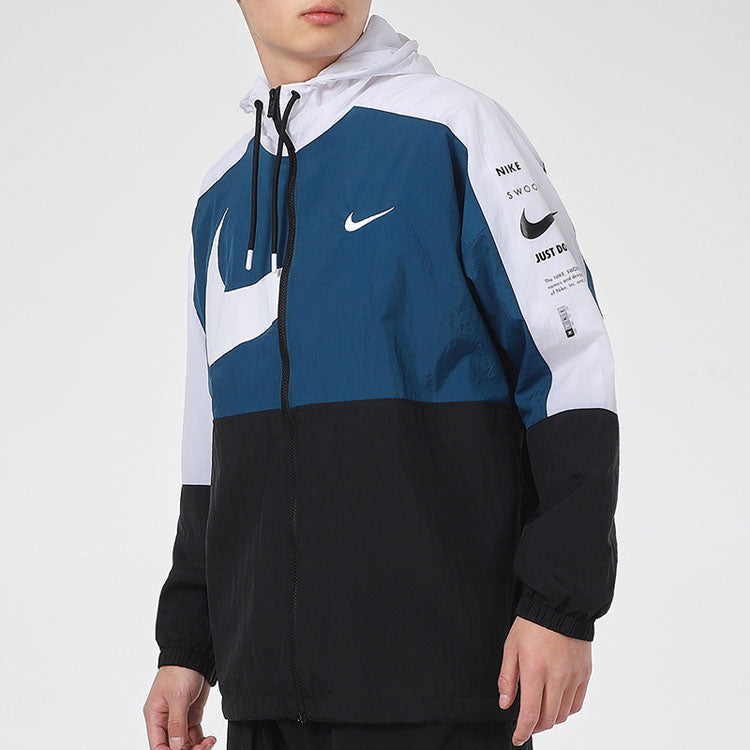 nithtke Sportswear Swoosh Contrast Color Stitching Sports hooded Woven Jacket Blue DJ8038-401