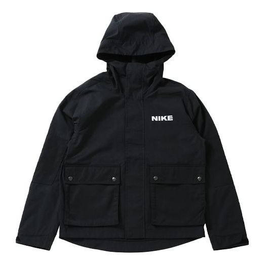 nithtke Sportswear City Made Multiple Pockets Logo Sports Woven Hooded Jacket Black DA0078-010