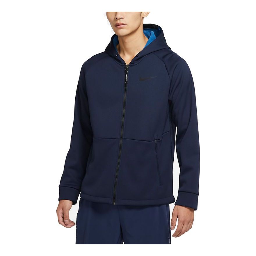 nithtke Pro Therma-FIT Fleece Stay Warm Sports Training hooded Logo Jacket Navy Blue DD2125-451