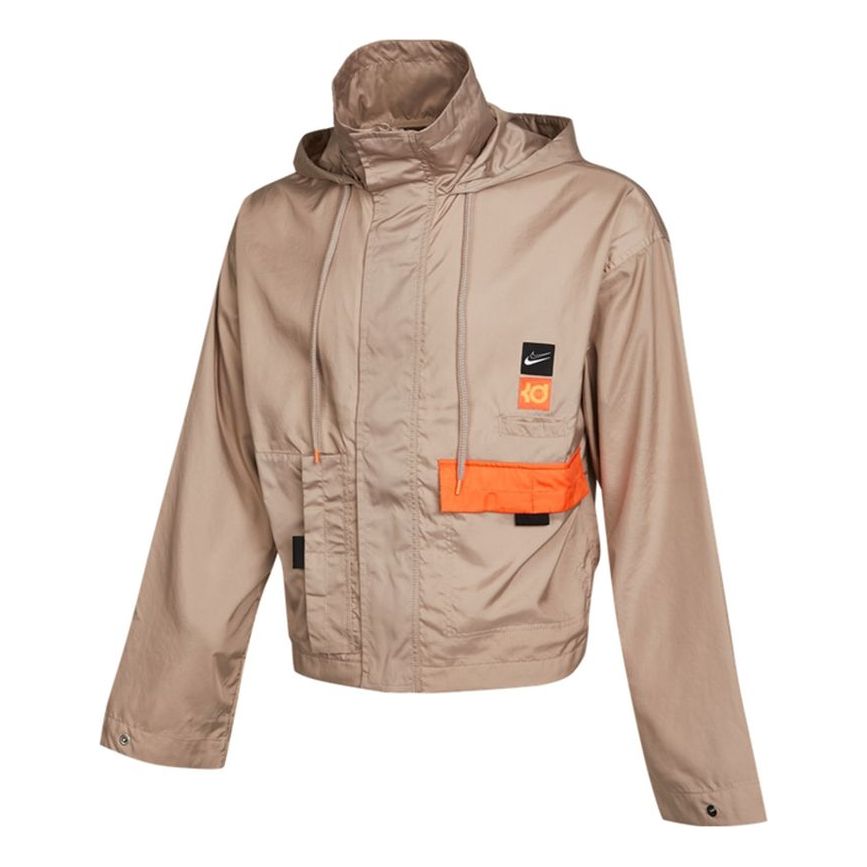 nithtke KD Swoosh Embroidered Pattern Woven Basketball Jacket Khaki CV2404-245