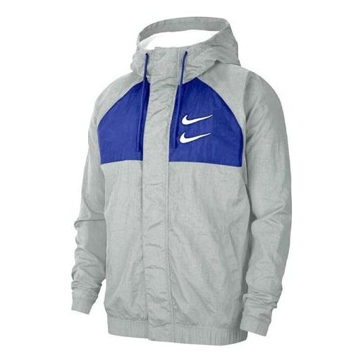 nithtke Swoosh Sports Contrasting Colors Printing Alphabet Hooded Jacket Gray CJ4888-073