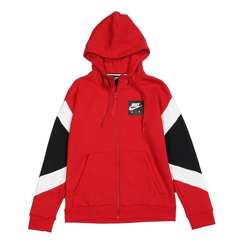 nithtke Air Hood Fz Flc Logo Printing Contrasting Colors Sports hooded Fleece Lined Jacket Red CD9223-687